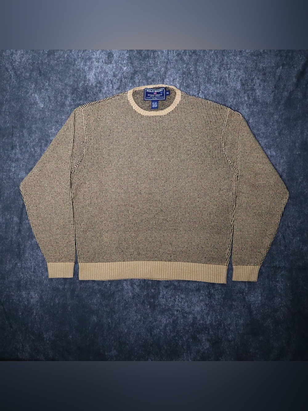 Vintage Polo Sport Sportsman Ralph Lauren Knit Sweater XXL Linen Silk Cotton Tan